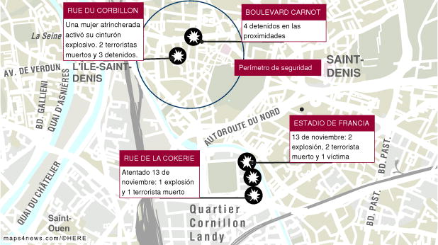 Al menos dos terroristas muertos tras la redada antiyihadista en Saint-Denis
