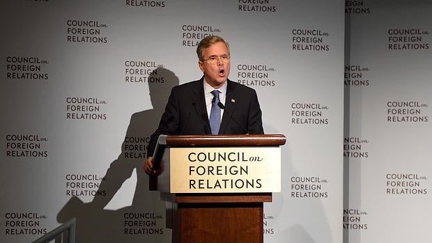 Jeb Bush, durante su intervención, este jueves, en el Council on Foreign Relations, en Nueva York