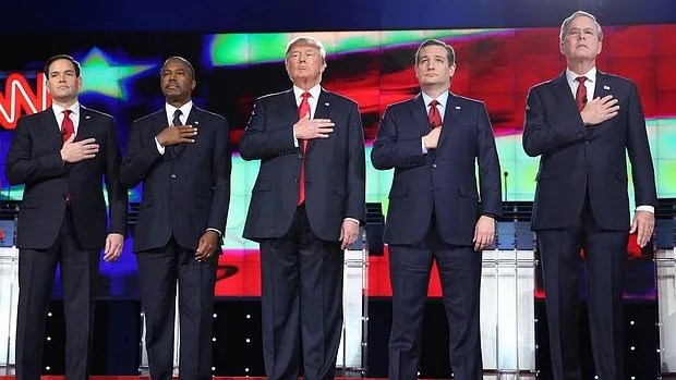 Los candidatos republicanos a la Presidencia de los Estados Unidos (i-d) Marco Rubio, Ben Carson, Donald Trump, Ted Cruz, Jeb Bush