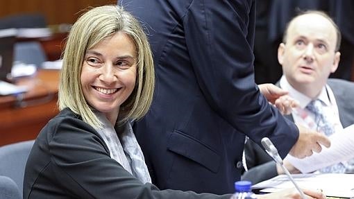 La jefa de la diplomacia europea, Federica Mogherini, durante el Consejo de Ministros de Desarrollo de la Unión Europea, el pasado 12 de mayo en Bruselas 