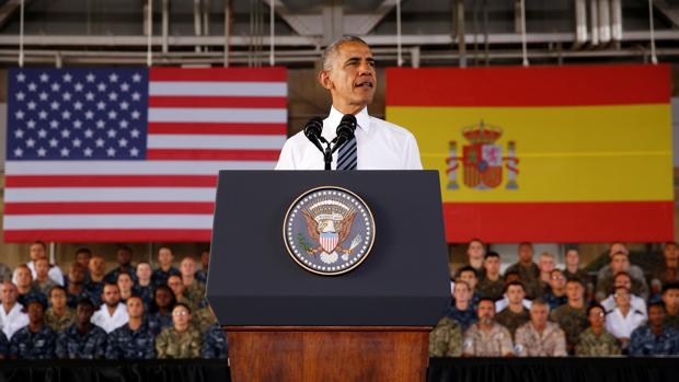 Barack Obama durante su discurso en la base estadounidense de Rota, España