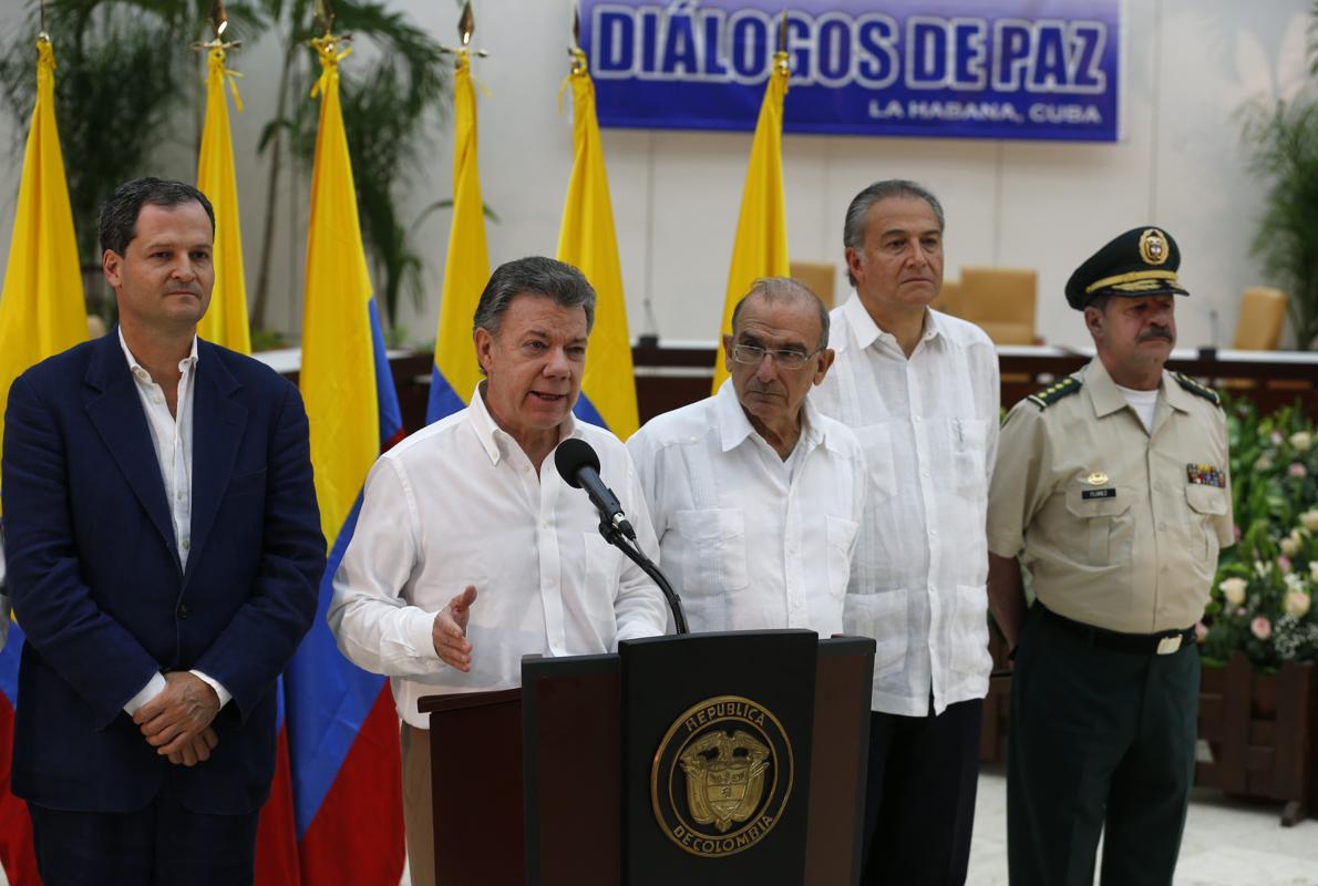 Santos en una comparecencia tras firmar el acuerdo premilinar para la paz en Colombia el pasado mes de septiembre