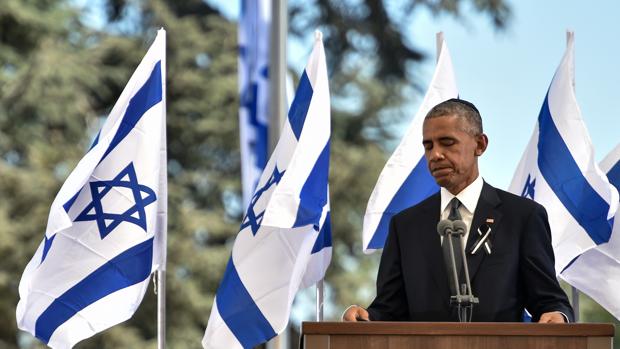 El presidente estadounidense, Barack Obama, durante su discurso en el funeral de Peres en Jerusalén