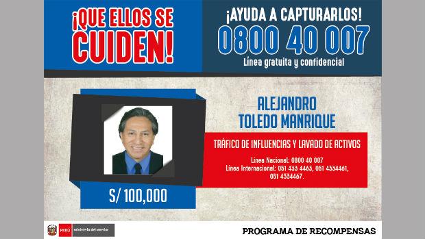 Se busca: casi 30.000 euros de recompensa por el paradero de Alejandro Toledo