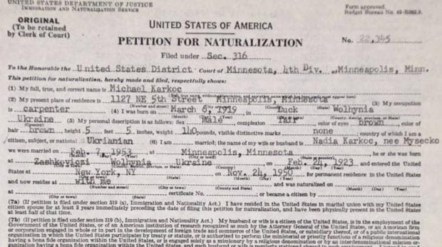 Petición de Karkov para nacionalizarse en Estados Unidos