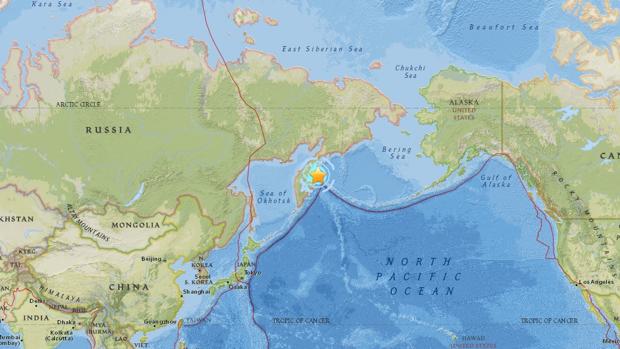 Localización del terremoto en la península de Kamchatka