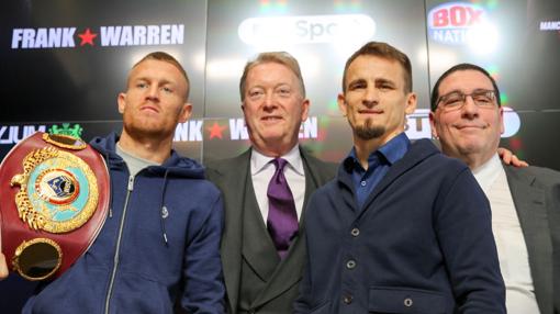 Terry Flanagan (izquierda) y Petr Petrov (derecha), en la rueda de prensa previa al combate