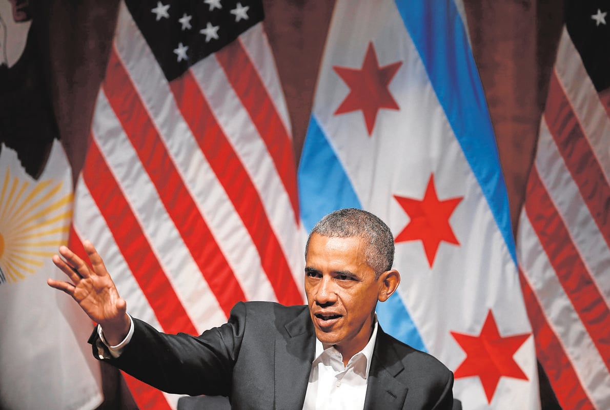 Obama, durante su primera aparición pública, en Chicago, tras dejar la Casa Blanca