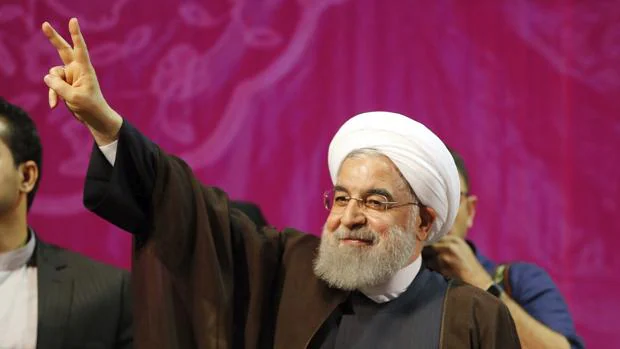 Rohani, en un acto de campaña en Teherán el 9 de mayo