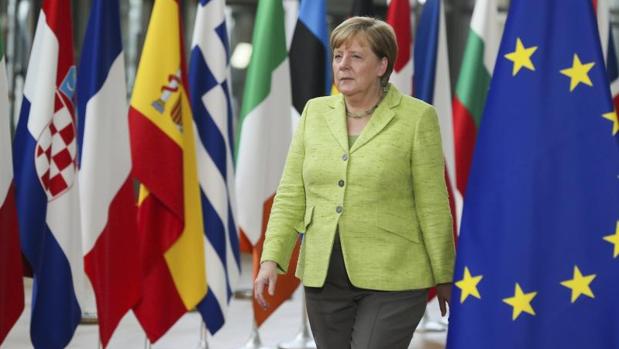 La canciller alemana, Angela Merkel, esta mañana en Bruselas (Bélgica)