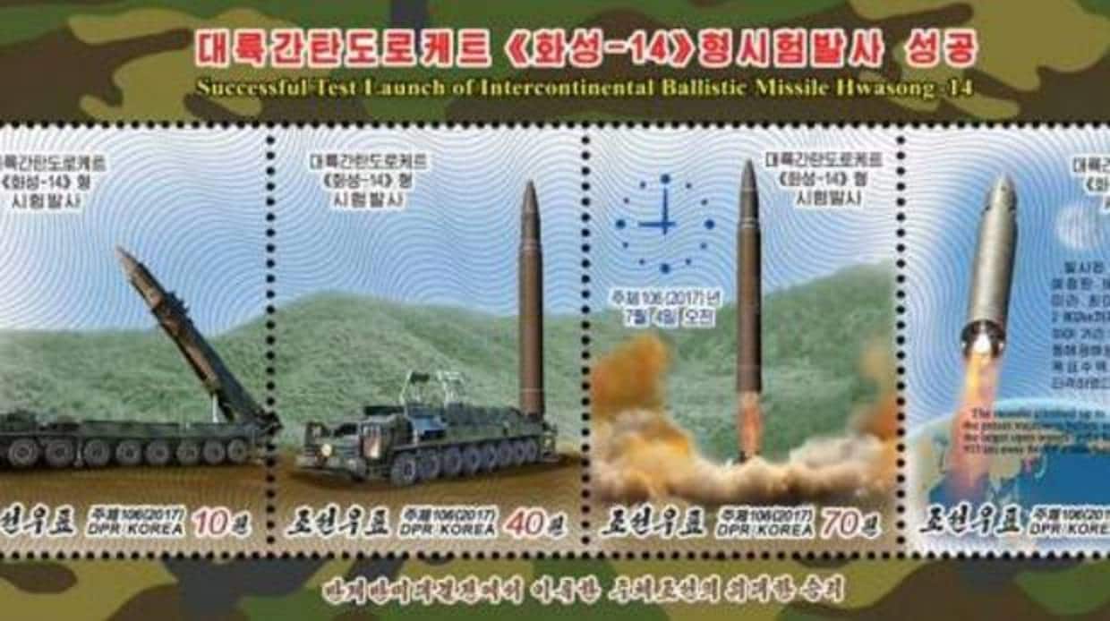 Corea del Norte plasma su nuevo misil en unos sellos conmemorativos
