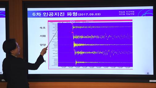 Lee Mi-Seon, directora del Servicio Nacional de Terremotos y Volcanes de Corea del Sur informa en rueda de prensa de los seísmos «artificiales» registrados