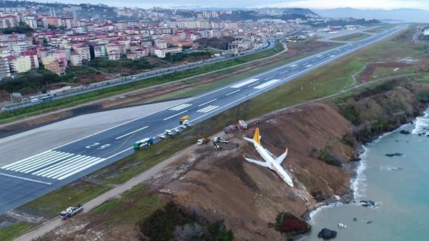 Un avión turco con 162 pasajeros, a punto de caer por un acantilado en un aterrizaje de emergencia