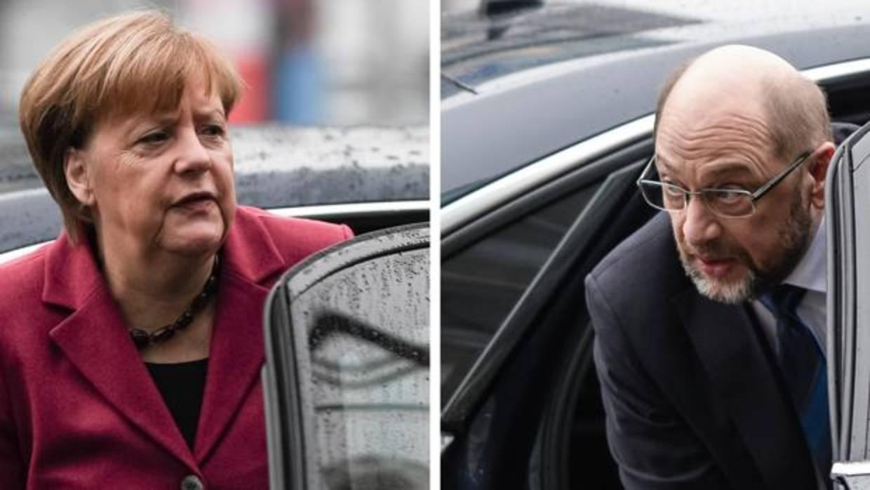 Merkel (izda) ha mostrado su «optimismo» sobre la apertura de negociaciones mientras Schuls augura que serán rápidas y constructivas