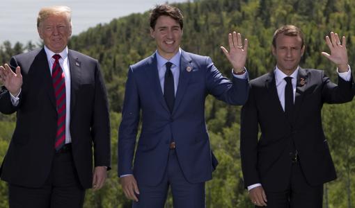 Donald Trump, Justin Trudeau y Emmanuel Macron