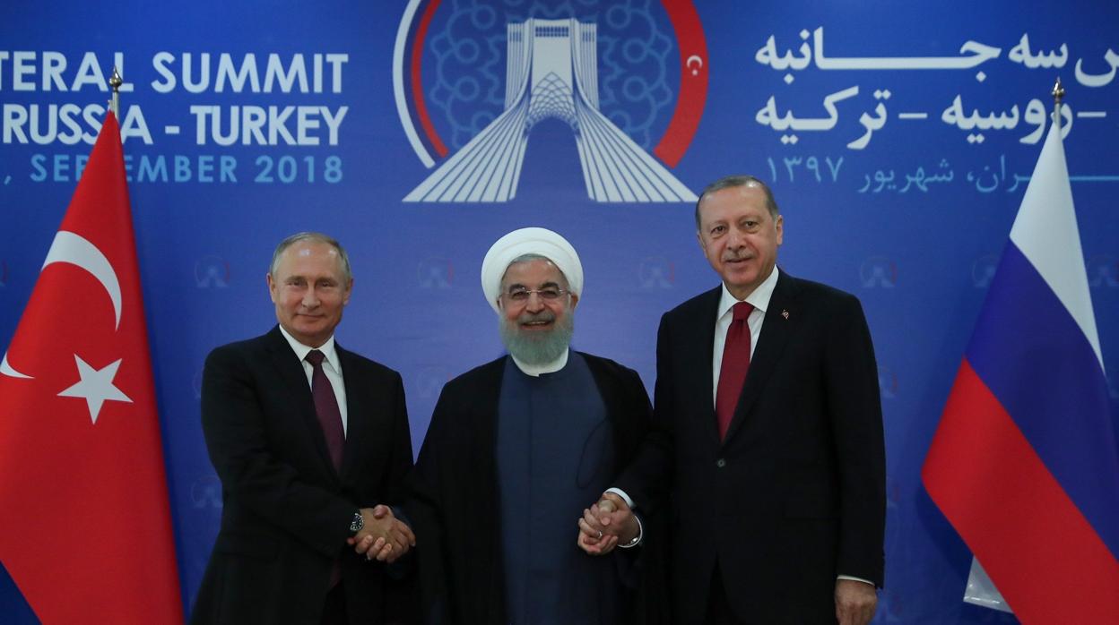 Vládimir Putin, Hasán Rohaní y Recep Tayyip Erdogan durante la cumbre en Teherán