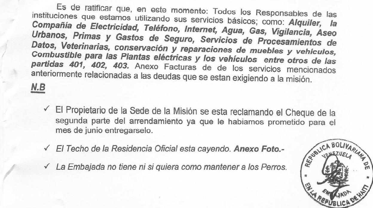 Fragmento del escrito dirigido al ministro de Exteriores por el embajador en Haití, Luis Ernesto Díaz Curbelo