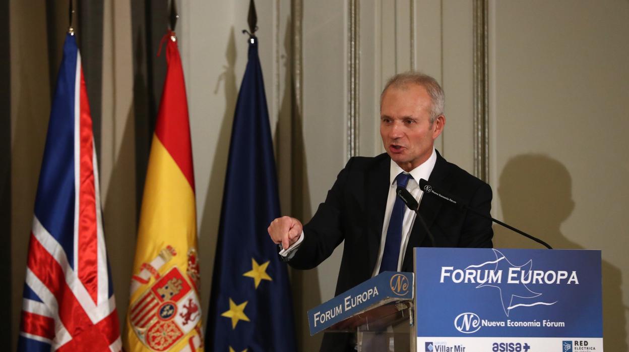 El ministro del Gabinete de Reino Unido, David Lidington, durante su intervención esta mañana en Madrid