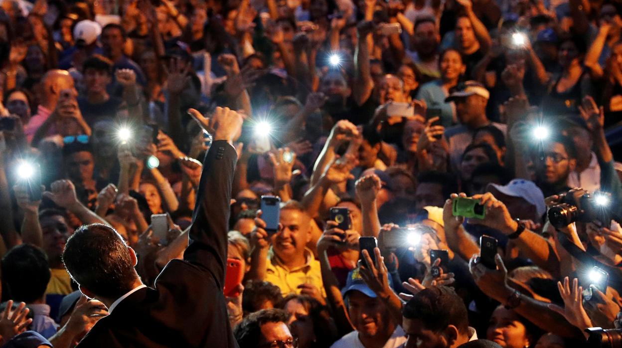 Guaidó. durante un mitin en Venezuela este jueves