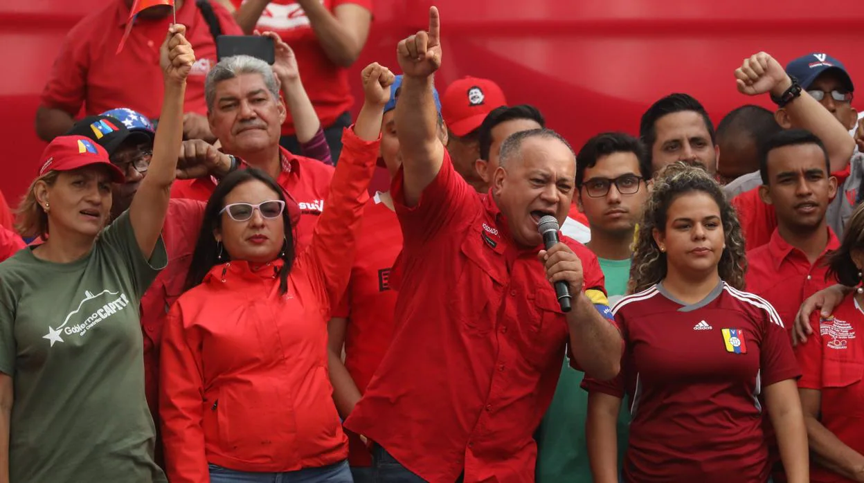 El presidente de la ilegítima Asamblea Constituyente, Diosdado Cabello, durante la marcha chavista de ayer