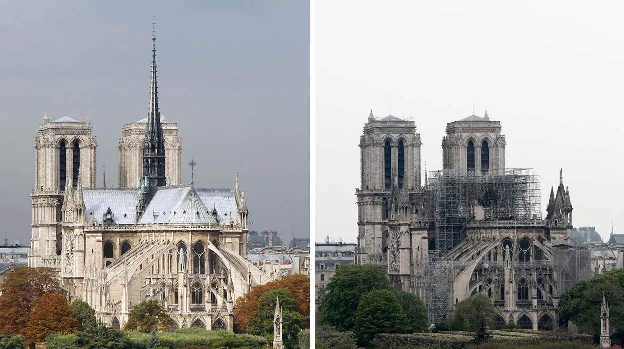 Comparativa de cómo estaba y cómo ha quedado Notre Dame tras el incendio