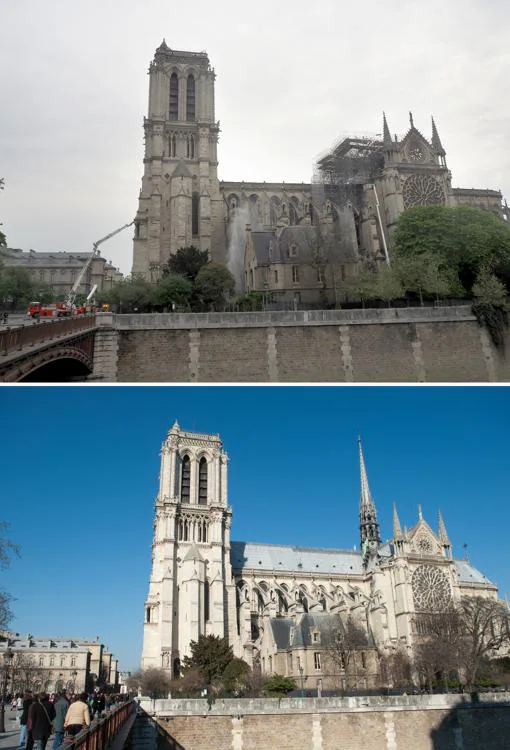 Notre Dame, antes y después del incendio