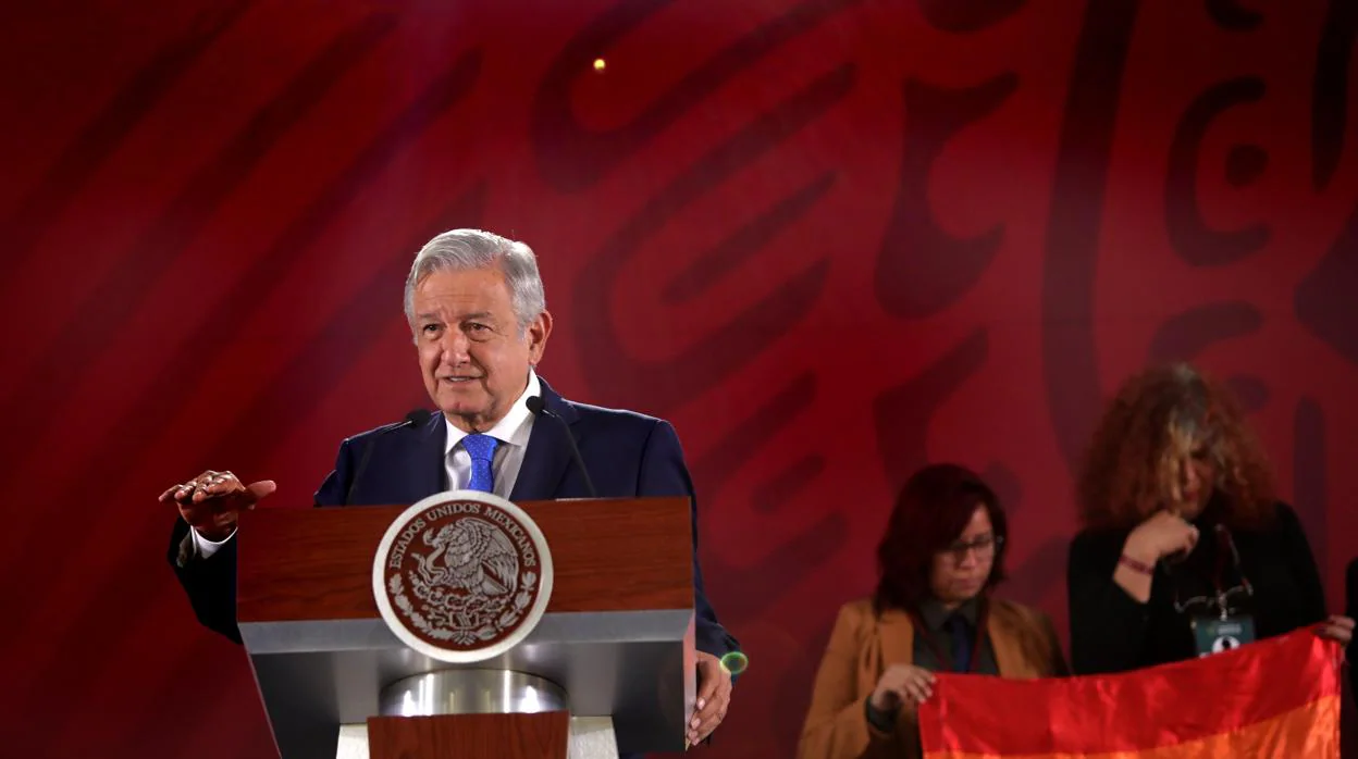 El presidente López Obrador, este viernes durante su rueda de prensa diaria en el Palacio Nacional