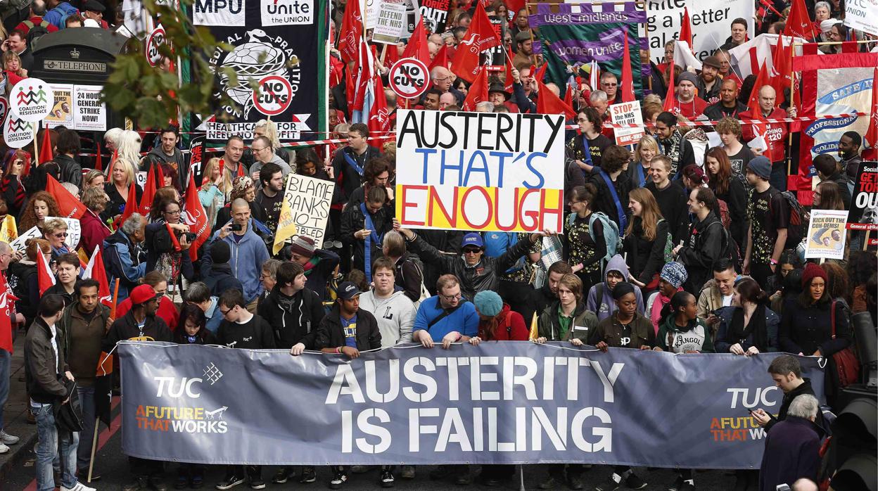 Una protesta contra la austeridad en Londres, en 2015
