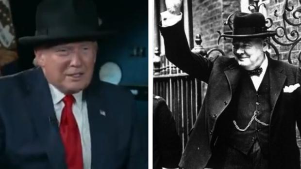 Trump se pone un sombrero como el de Churchill: «A Winston le quedaba mejor»