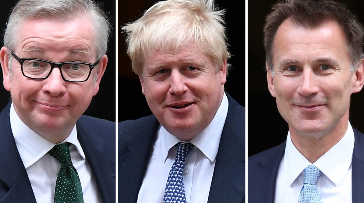 De izquierda a derecha, Michael Gove, Boris Johnson y Jeremy Hunt