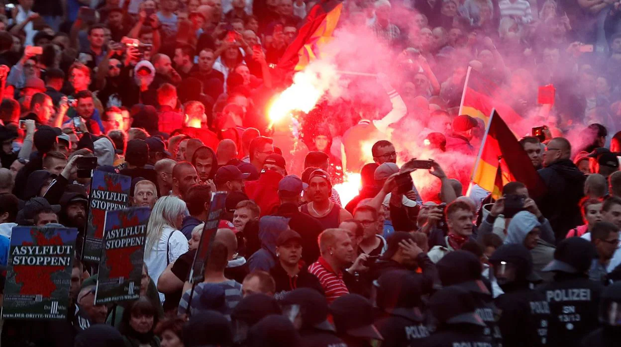 Concentración de radicales de derecha en agosto de 2018 en la localidad alemana de Chemnitz