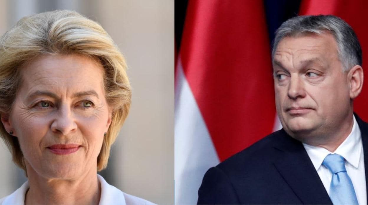 Montaje de fotografías donde aparecen Ursula von der Leyen (Izq), presidenta electa de la CE, y el primer ministro húngaro, Viktor Orban