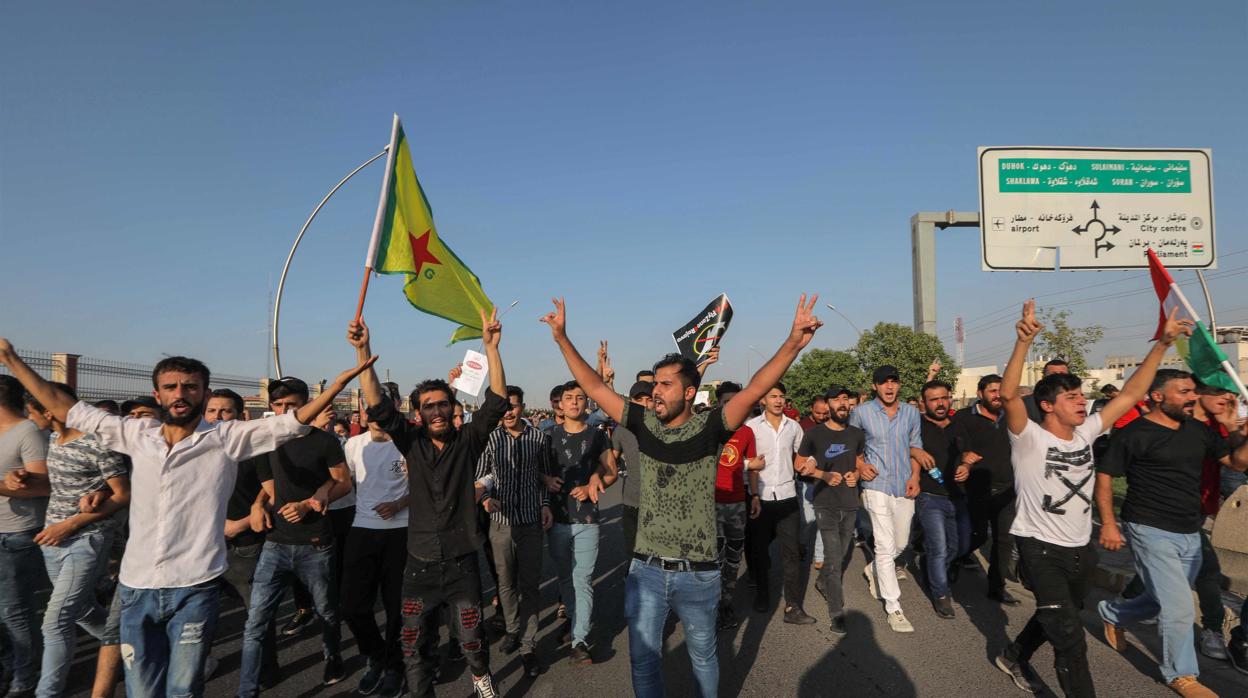 Kurdos de Irak protestan en Erbil por el ataque turco en Siria