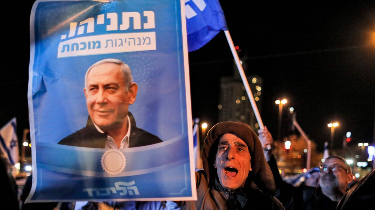 Manifestación en Jerusalén en favor de Netanyahu