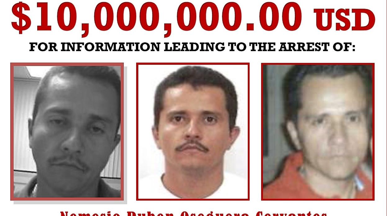 Fotografía cedida por la DEA que ofrece una recompensa de 10.000.000 de dólares para todo aquel que tenga información sobre el líder del Cártel Jalisco Nueva Generación