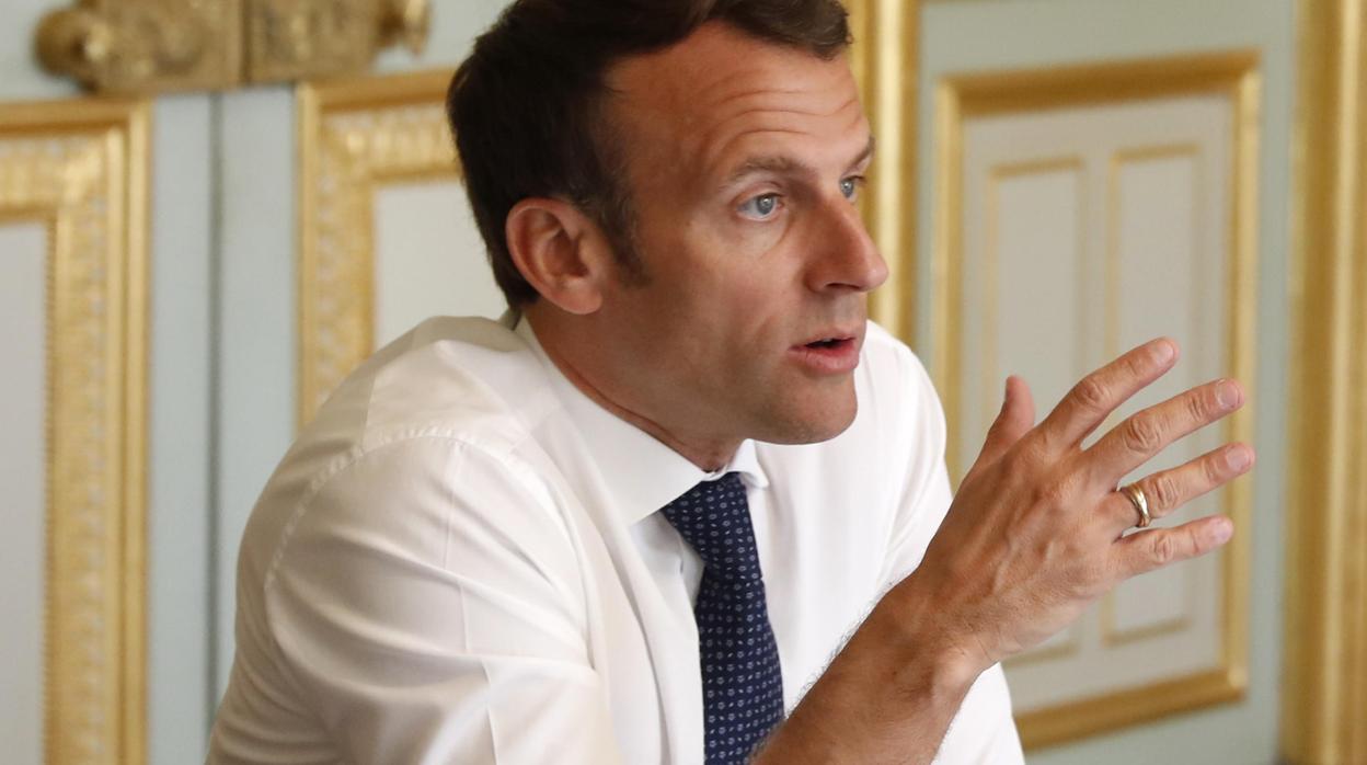 El presidente Macron, durante una videocoferencia