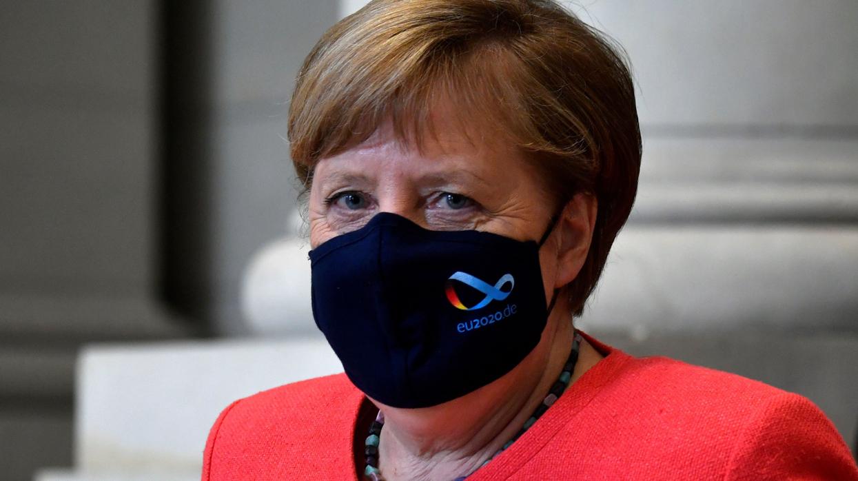 Angela Merkel, tras ofrecer un discurso este viernes en Berlín