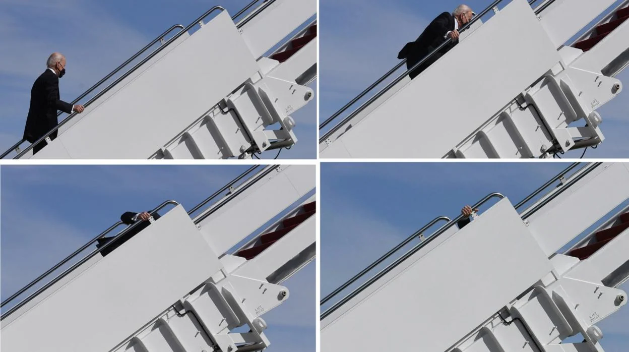 Momento en el que se cae el presidente Biden subiendo al Air Force One