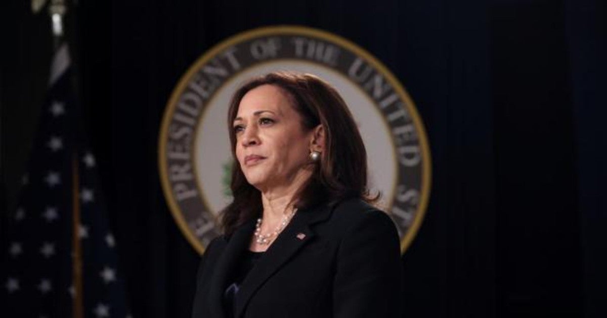 La vicepresidenta de EE.UU., Kamala Harris, este jueves en un acto en la Casa Blanca