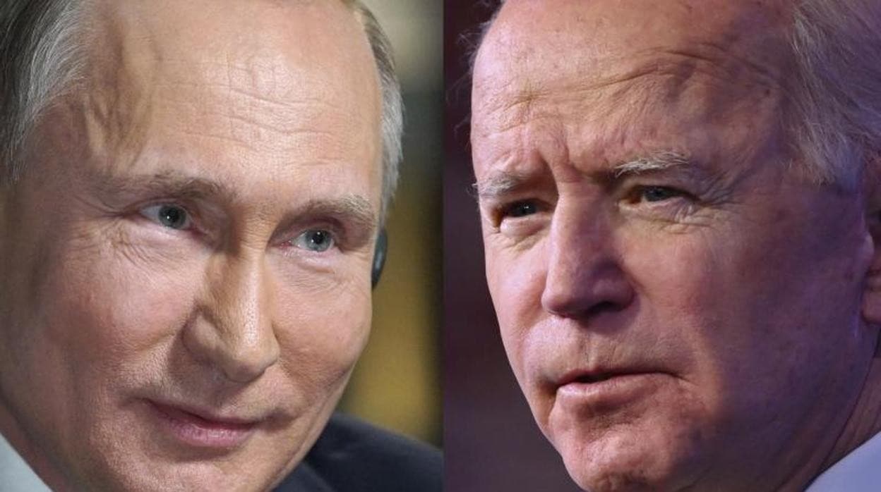 Combinación de imágenes que muestra a Vladimir Putin y a Joe Biden