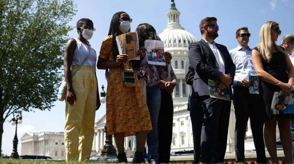 Familiares de víctimas durante una rueda de prensa el pasado 5 de agosto en Washington con motivo de la introducción de la Ley de Transparencia del 11-S