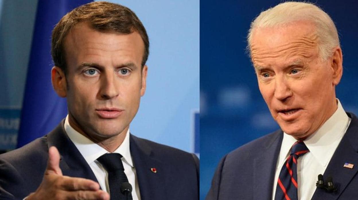 El presidente francés Emmanuel Macron, y su homólogo estadounidense, Joe Biden