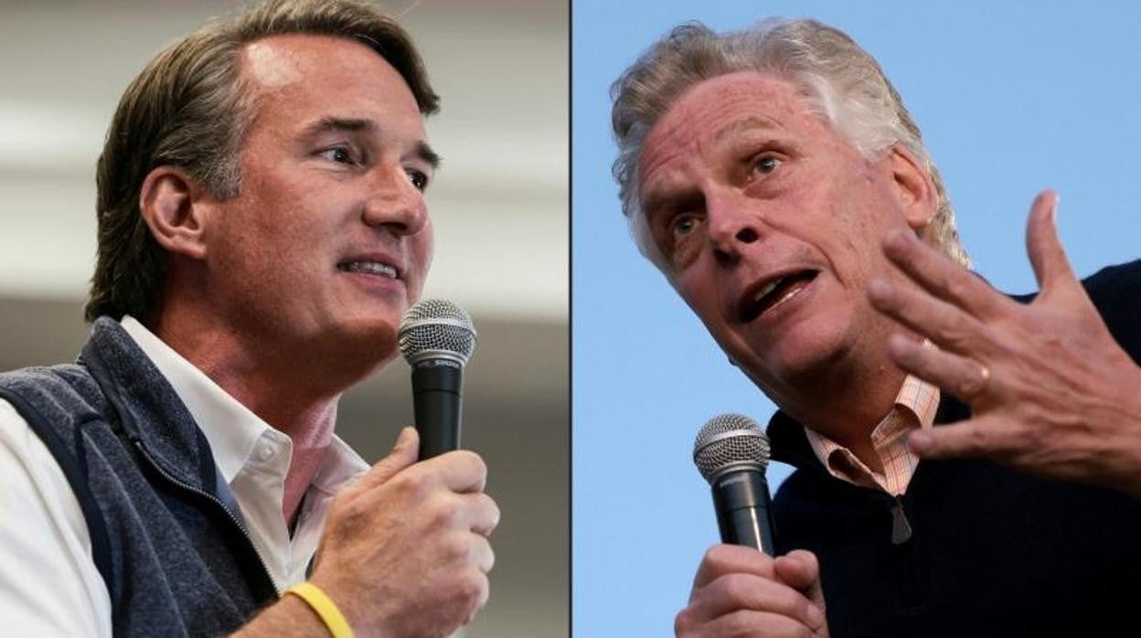 Los candidatos a gobernador Glenn Youngkin (republicano), a la izquierda, y Terry McAuliffe (demócrata)