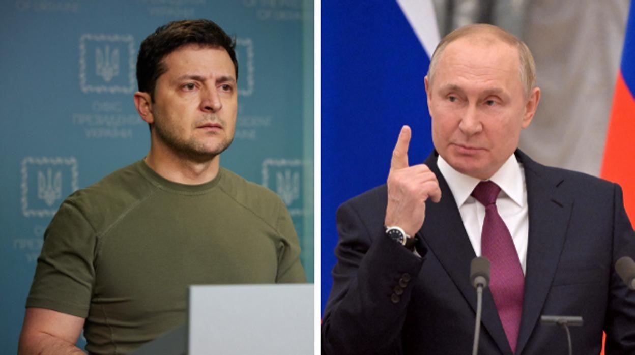 El presidente ucraniano, Zelenski (i) y el ruso, Putin (d)