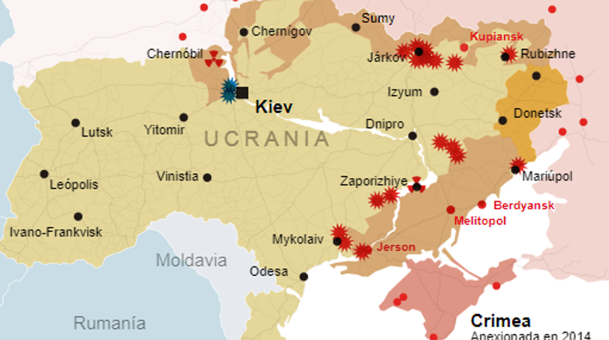 Mapa de la situación de la invasión de Rusia a Ucrania