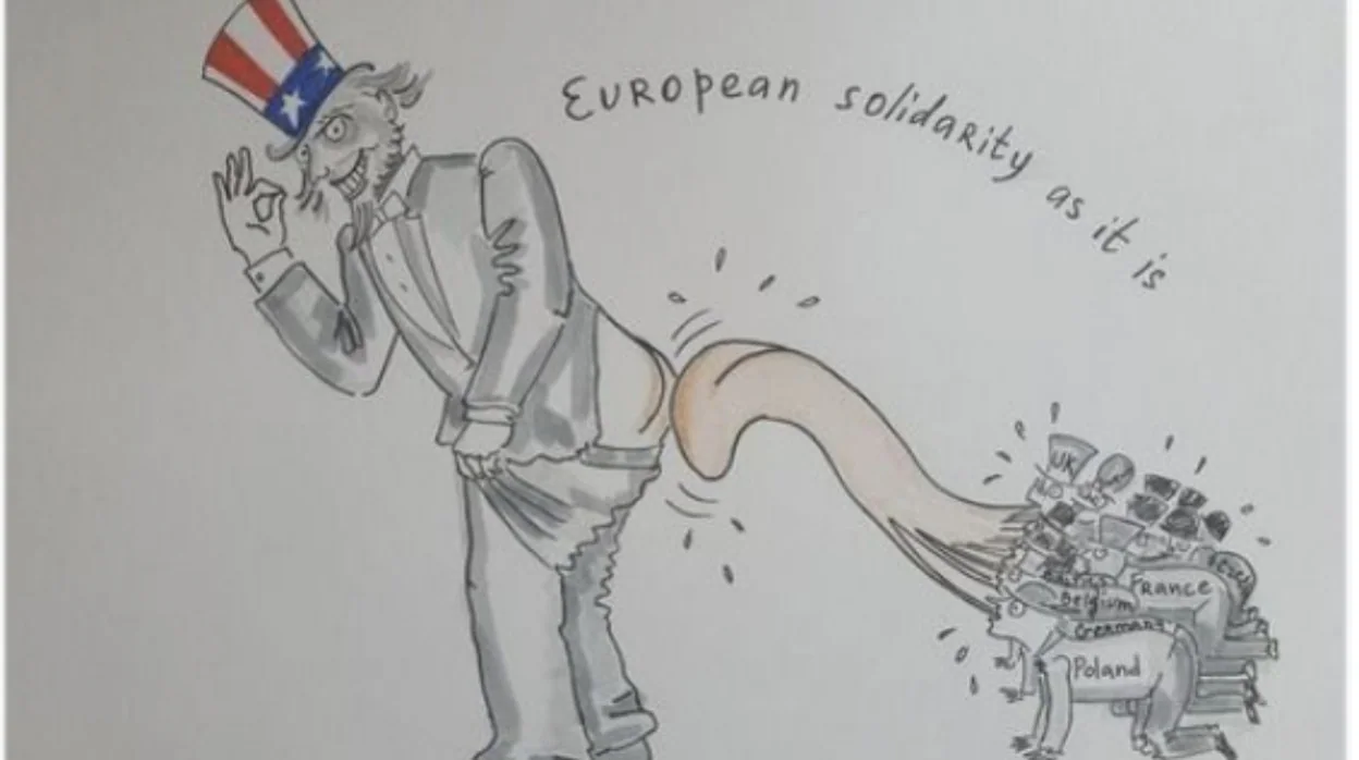 Francia convoca al embajador ruso por una caricatura en la que Europa &#039;lame el culo&#039; a EE.UU.