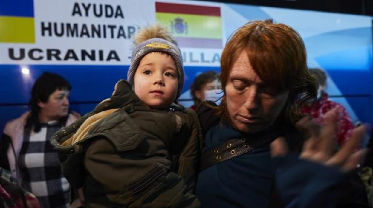 Grupo de refugiados ucranianos a su llegada a Madrid