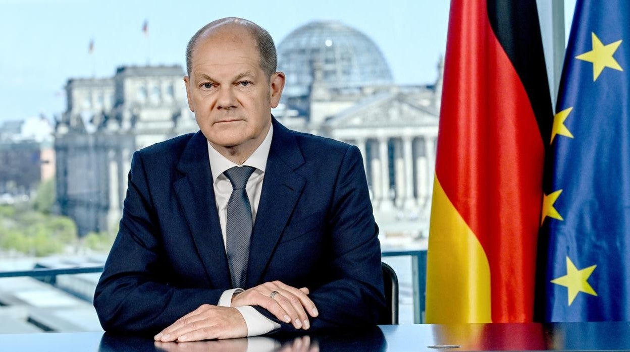 El canciller alemán, Olaf Scholz, durante su discurso a la nación este domingo