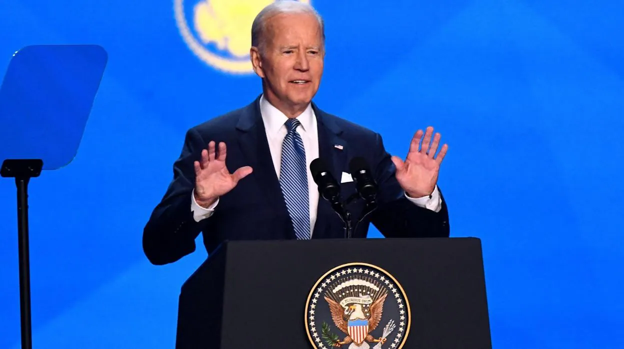 El presidente de los Estados Unidos, Joe Biden, durante el discuso de bienvenida de la Cumbre de las Amércias que tiene lugar en Los Ángeles