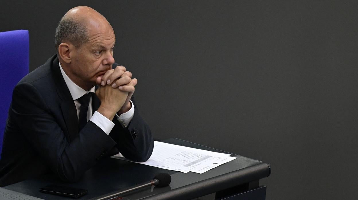El canciller alemán, Olaf Scholz, hoy en el Bundestag